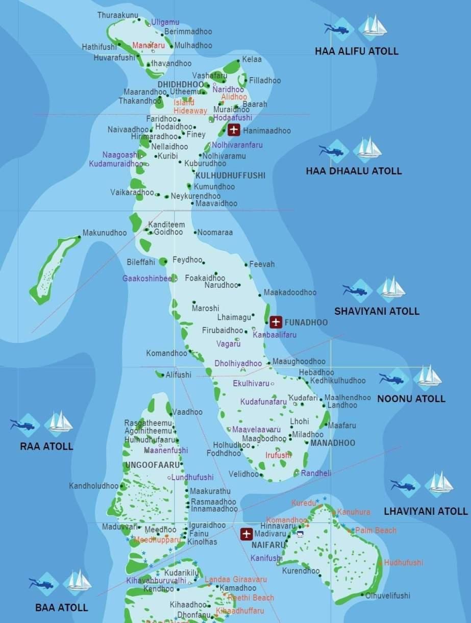 mapa na maldivima plažu