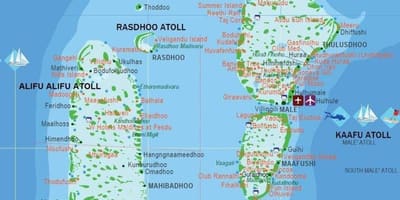 Mapa na maldivima turističke