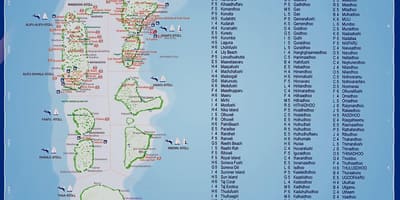 Mapa na maldivima ostrva odmarališta